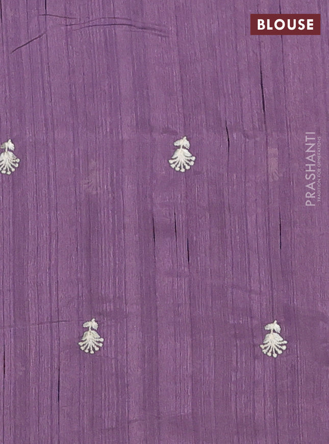 Semi raw silk saree purple shade with embroidery work buttas and floral embroidery border