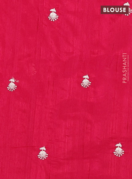 Semi raw silk saree dark pink with embroidery work buttas and floral embroidery border