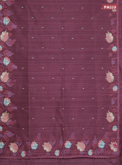 Semi raw silk saree rosy brown with embroidery work buttas and floral embroidery border