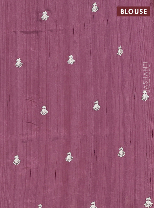 Semi raw silk saree rosy brown with embroidery work buttas and floral embroidery border