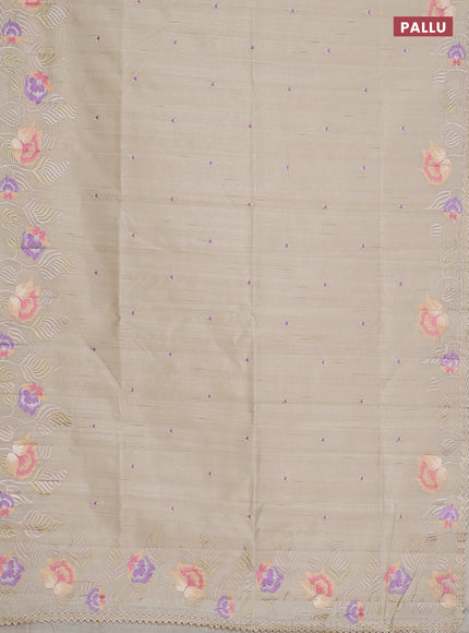 Semi raw silk saree cream with embroidery work buttas and floral embroidery border