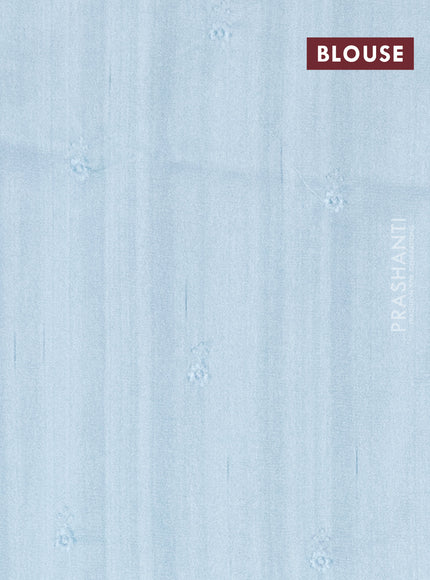 Semi raw silk saree pastel blue with embroidery work buttas and floral embroidery border