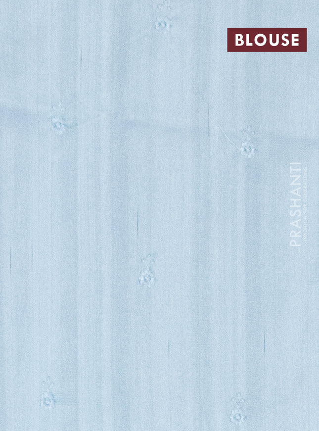 Semi raw silk saree pastel blue with embroidery work buttas and floral embroidery border