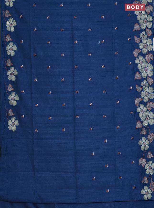 Semi raw silk saree peacock blue with embroidery work buttas and floral embroidery border