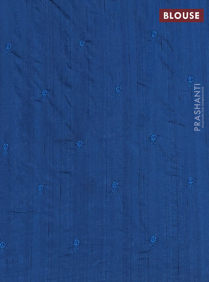 Semi raw silk saree peacock blue with embroidery work buttas and floral embroidery border