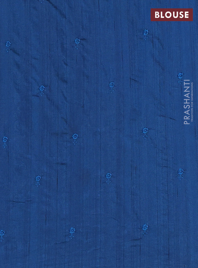 Semi raw silk saree peacock blue with embroidery work buttas and floral embroidery border
