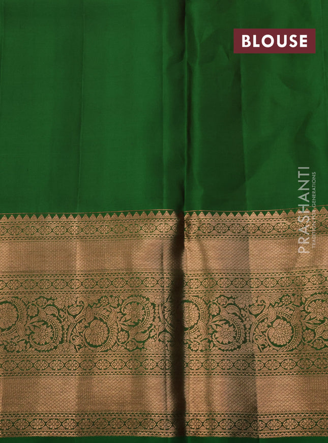Pure kanchipuram silk saree mustard yellow and green with allover zari woven floral brocade weaves and long rich zari woven border