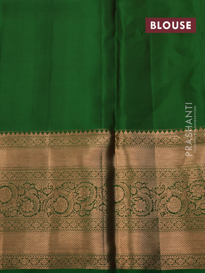 Pure kanchipuram silk saree mustard yellow and green with allover zari woven floral brocade weaves and long rich zari woven border