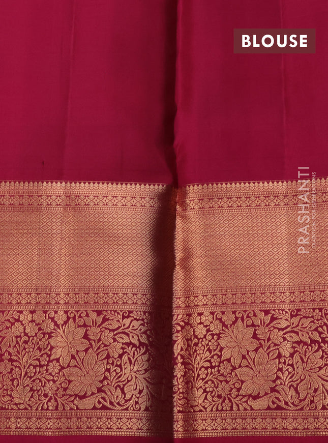 Pure kanchipuram silk saree green and magenta pink with allover zari woven brocade weaves and rich zari woven border