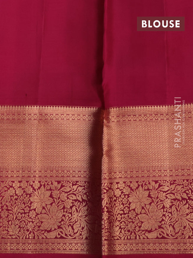 Pure kanchipuram silk saree green and magenta pink with allover zari woven brocade weaves and rich zari woven border