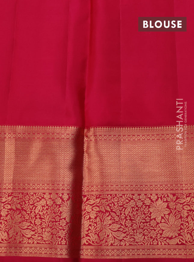 Pure kanchipuram silk saree mustard yellow and pink with allover zari woven floral brocade weaves and long rich zari woven border