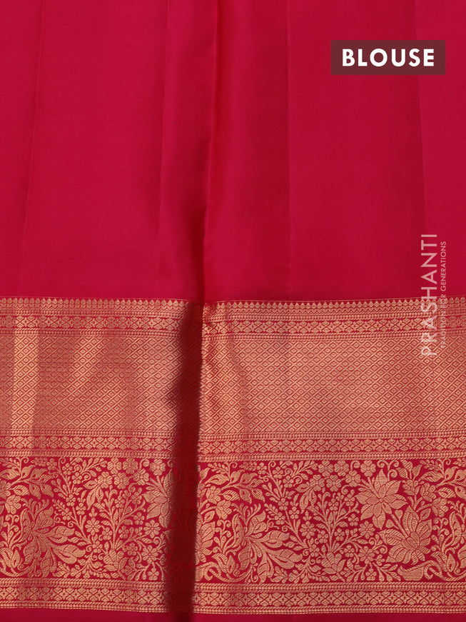 Pure kanchipuram silk saree mustard yellow and pink with allover zari woven floral brocade weaves and long rich zari woven border