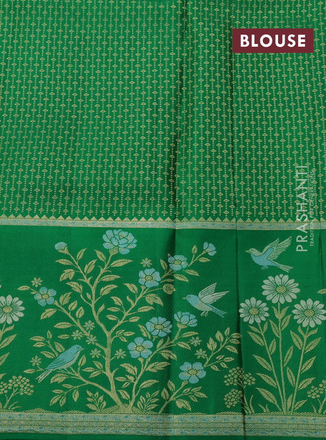 Pure kanchipuram silk saree teal blue and green with allover zari woven brocade weaves and rich zari woven border