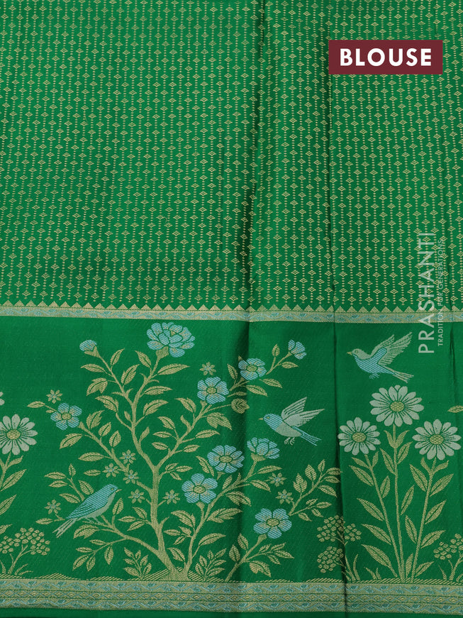 Pure kanchipuram silk saree teal blue and green with allover zari woven brocade weaves and rich zari woven border