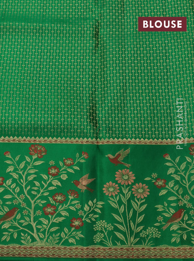 Pure kanchipuram silk saree red and green with allover zari woven brocade weaves and rich zari woven border