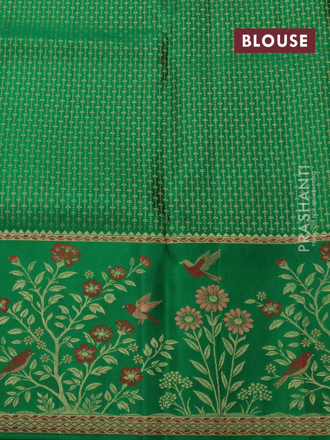 Pure kanchipuram silk saree red and green with allover zari woven brocade weaves and rich zari woven border