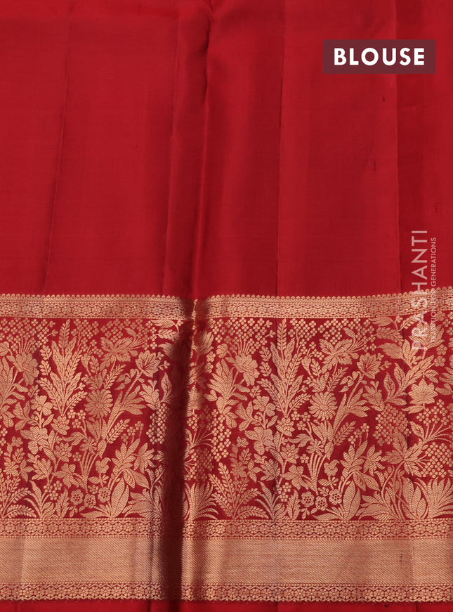 Pure kanchipuram silk saree green and maroon with allover zari woven brocade weaves and rich zari woven border
