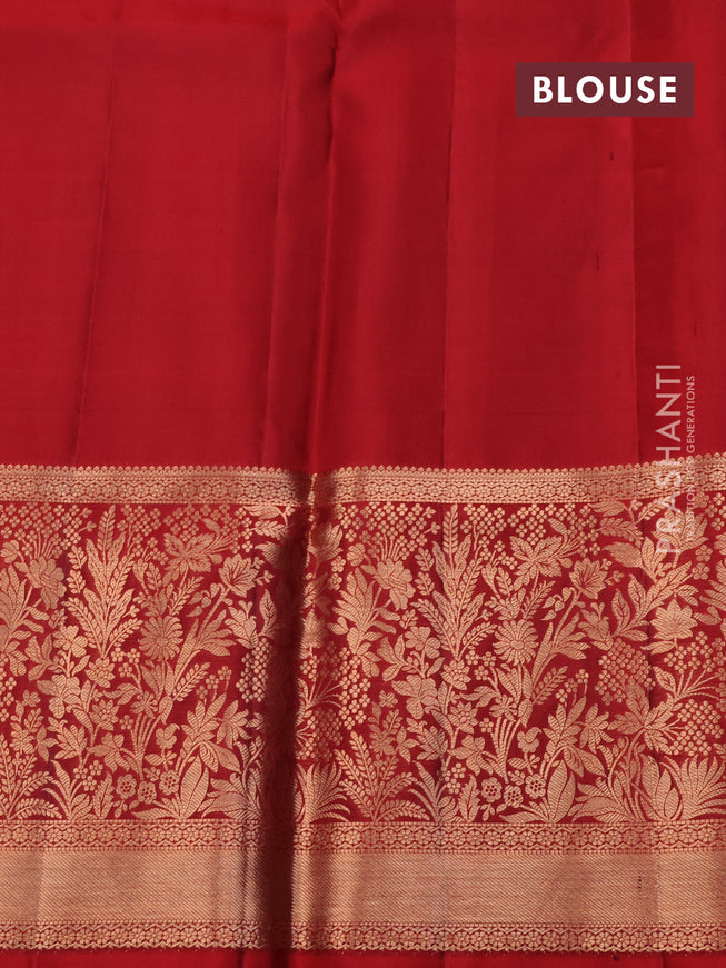 Pure kanchipuram silk saree green and maroon with allover zari woven brocade weaves and rich zari woven border