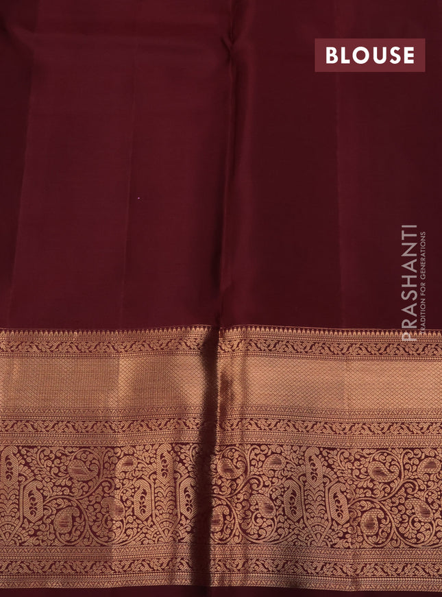 Pure kanchipuram silk saree mauve pink and deep maroon with allover zari woven brocade weaves and zari woven border