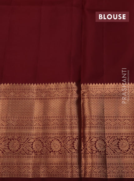 Pure kanchipuram silk saree cs blue and deep maroon with allover zari woven brocade weaves and long copper zari woven border