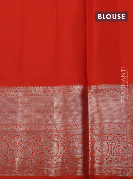 Pure kanchipuram silk saree purple and orange with allover silver zari woven brocade weaves and silver zari woven border