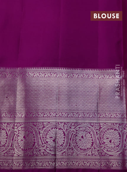 Pure kanchipuram silk saree lotus pink and purple with allover silver zari woven brocade weaves and silver zari woven border