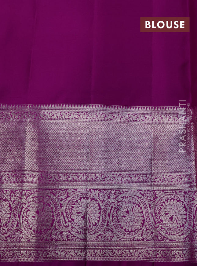 Pure kanchipuram silk saree lotus pink and purple with allover silver zari woven brocade weaves and silver zari woven border