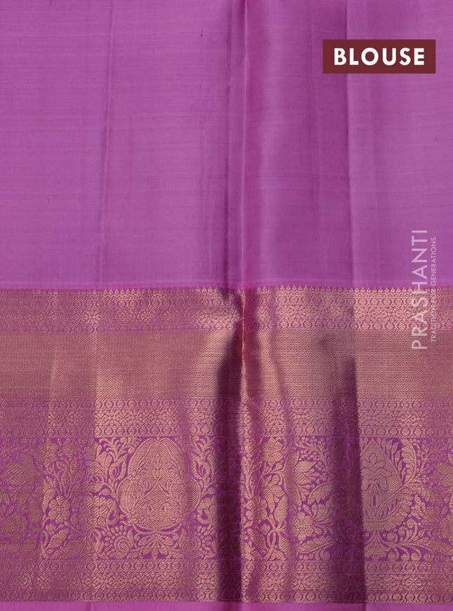 Pure kanchipuram silk saree deep jamun and light pink with allover zari woven brocade weaves and long rich zari woven border