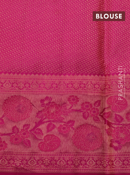 Pure kanchipuram silk saree peach shade and pink with allover zari woven brocade weaves and long rich zari woven border