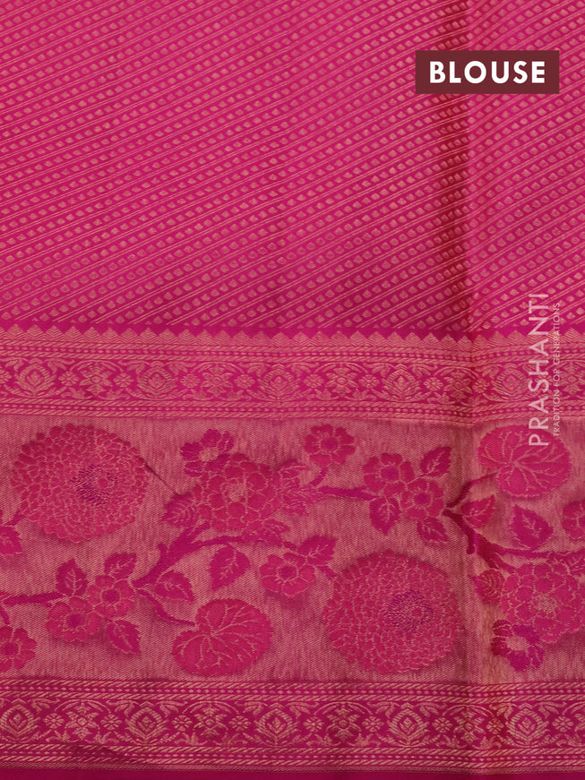 Pure kanchipuram silk saree peach shade and pink with allover zari woven brocade weaves and long rich zari woven border