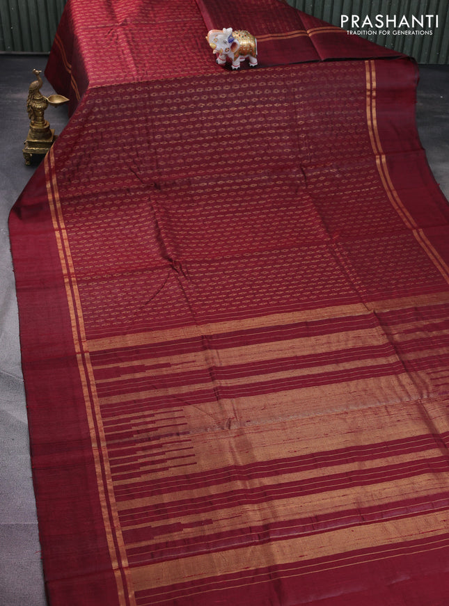 Pure dupion silk saree maroon with allover zari weaves and zari woven simple border
