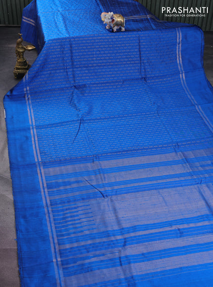 Pure dupion silk saree cs blue with allover zari weaves and zari woven simple border
