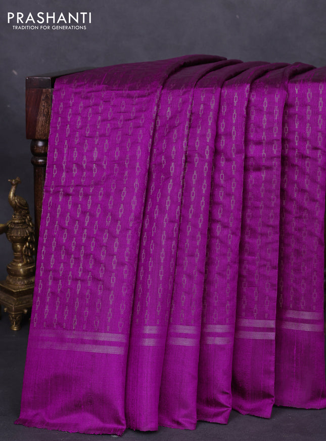 Pure dupion silk saree purple with allover zari weaves and zari woven simple border
