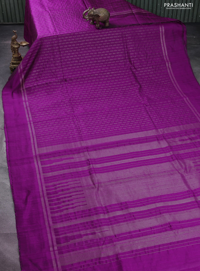 Pure dupion silk saree purple with allover zari weaves and zari woven simple border