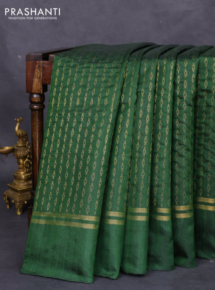 Pure dupion silk saree green with allover zari weaves and zari woven simple border