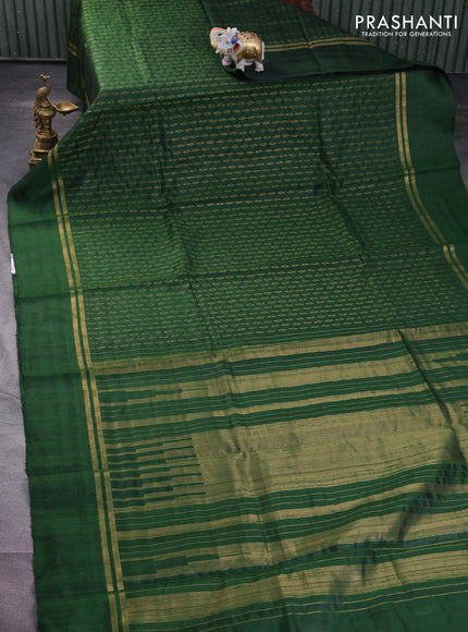 Pure dupion silk saree green with allover zari weaves and zari woven simple border