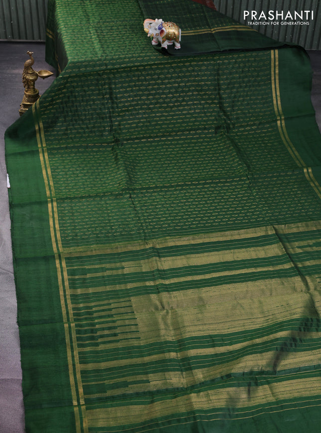 Pure dupion silk saree green with allover zari weaves and zari woven simple border