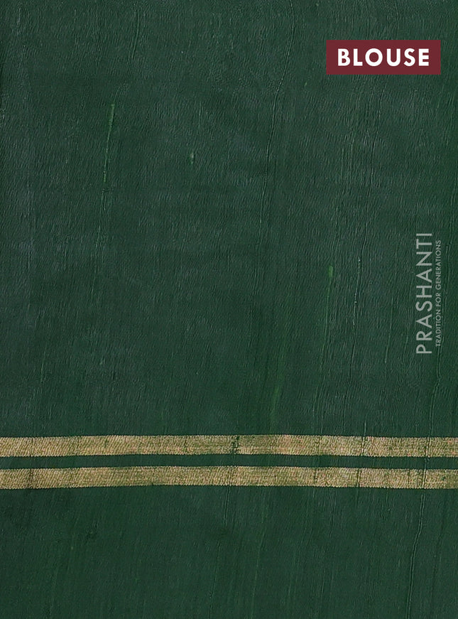 Pure dupion silk saree green with allover zari weaves and zari woven simple border