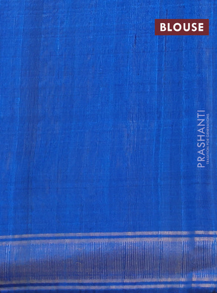 Pure dupion silk saree navy blue and cs blue with plain body and temple design zari woven border