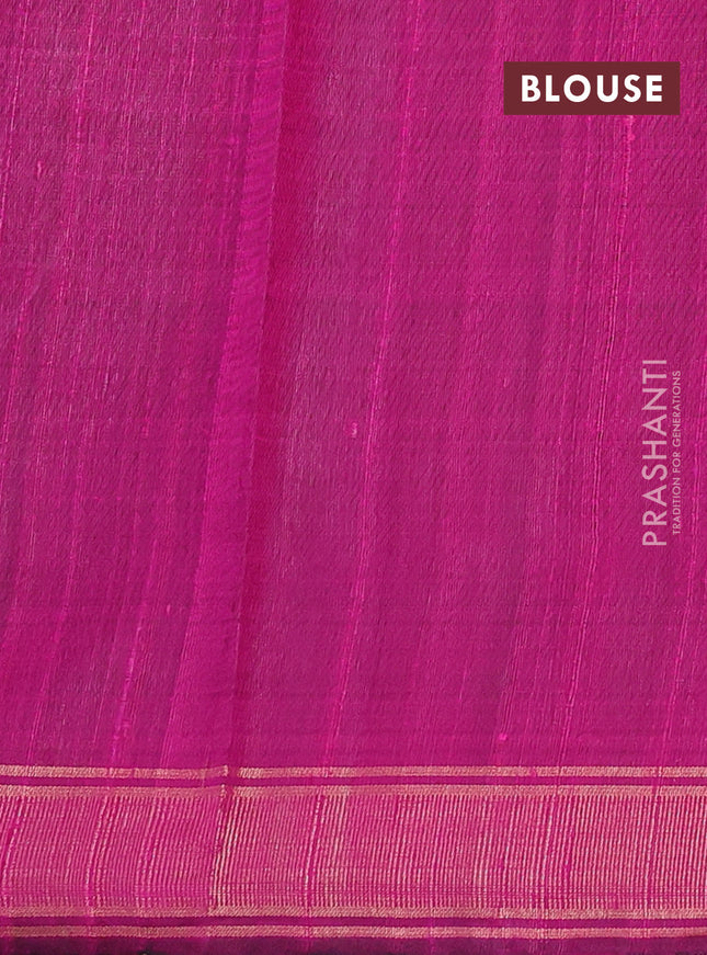 Pure dupion silk saree deep purple and magenta pink with plain body and temple design zari woven border