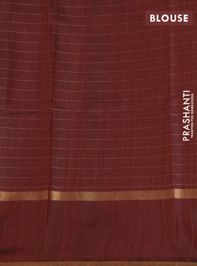 Pure dupion silk saree rustic brown with allover zari checked pattern and zari woven butta border