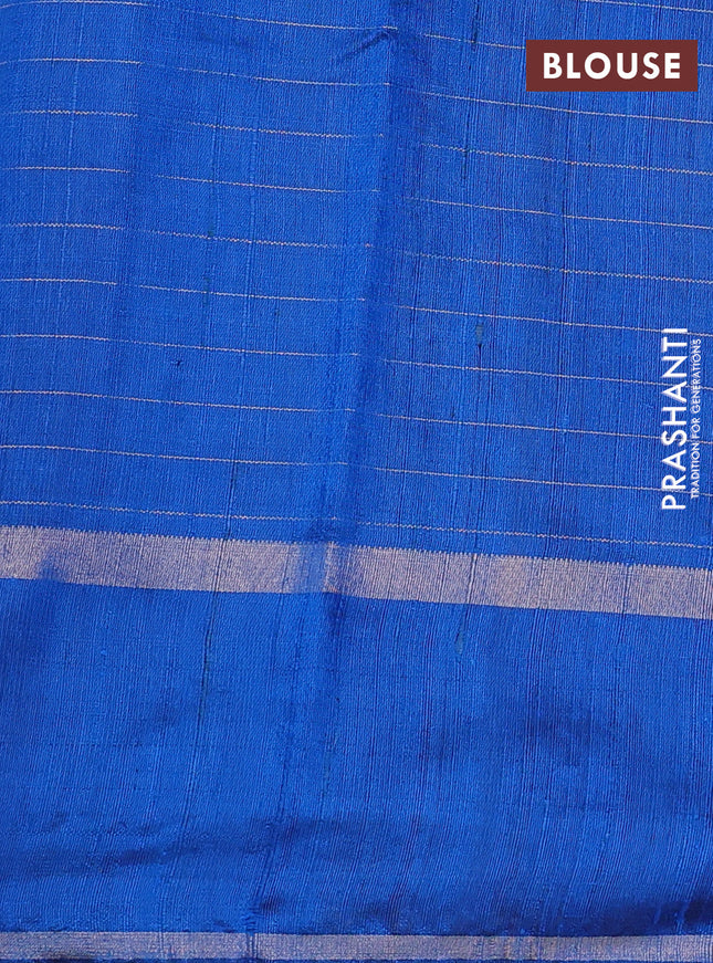 Pure dupion silk saree cs blue with allover zari checked pattern and zari woven butta border