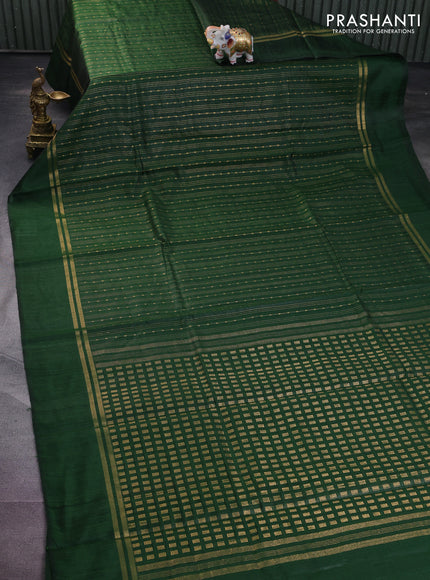 Pure dupion silk saree green with allover zari weaves and zari woven simple border