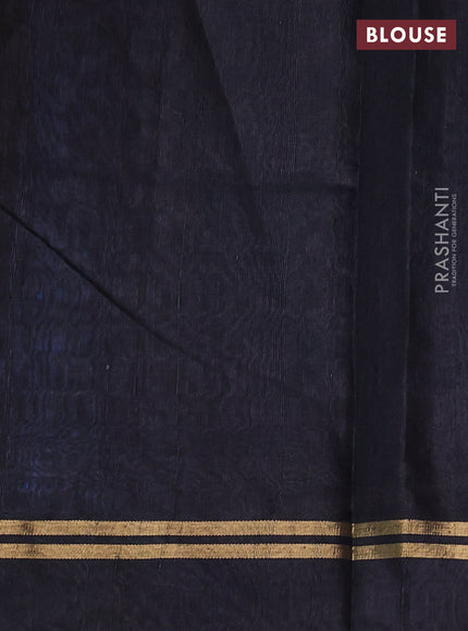 Pure dupion silk saree cs blue and black with allover zari weaves and zari woven simple border