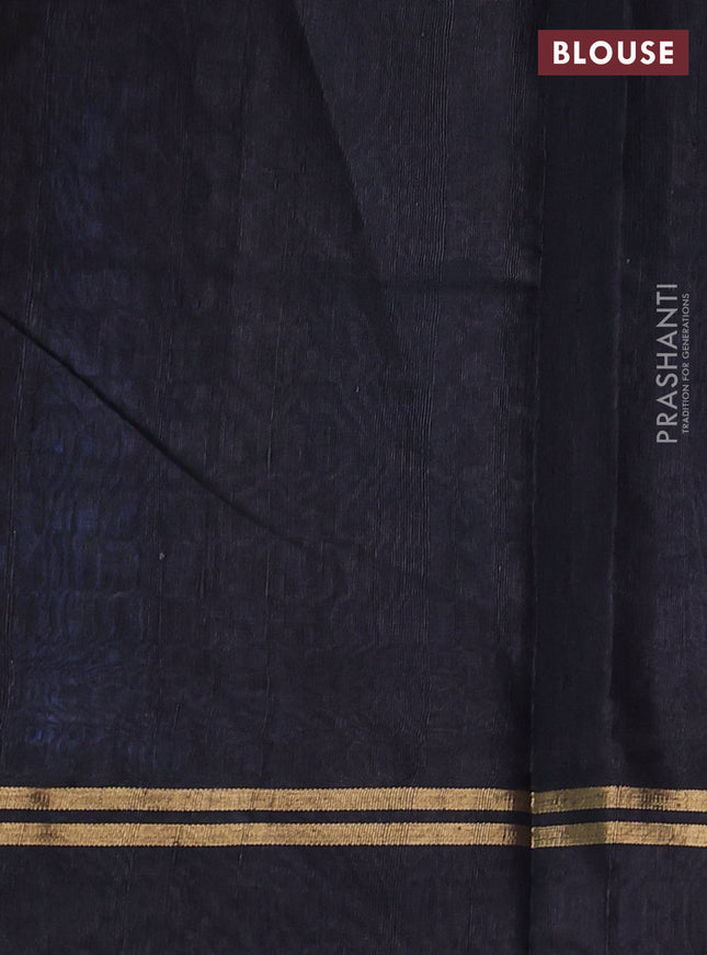 Pure dupion silk saree cs blue and black with allover zari weaves and zari woven simple border