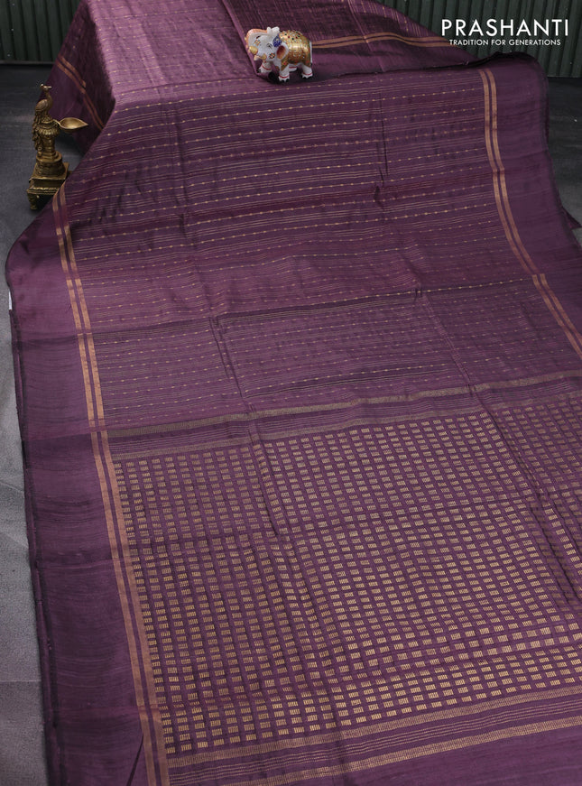 Pure dupion silk saree wine shade with allover zari weaves and zari woven simple border