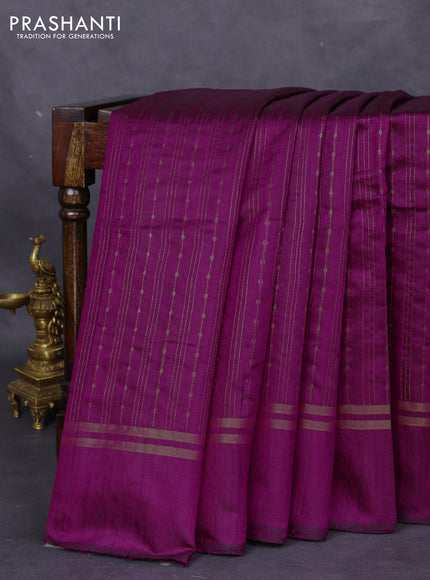 Pure dupion silk saree purple with allover zari weaves and zari woven simple border