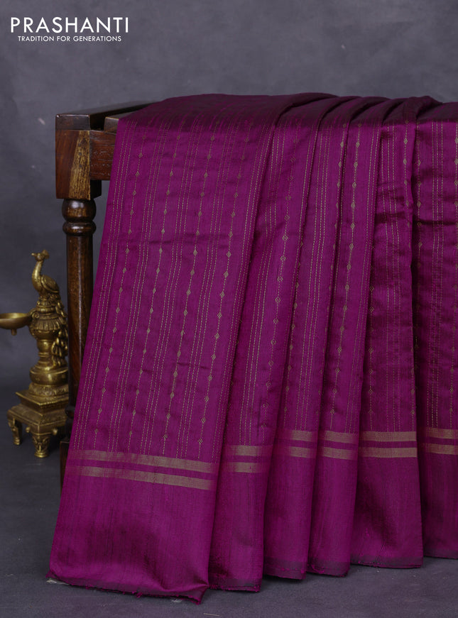 Pure dupion silk saree purple with allover zari weaves and zari woven simple border