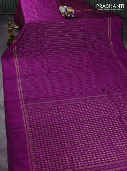 Pure dupion silk saree purple with allover zari weaves and zari woven simple border