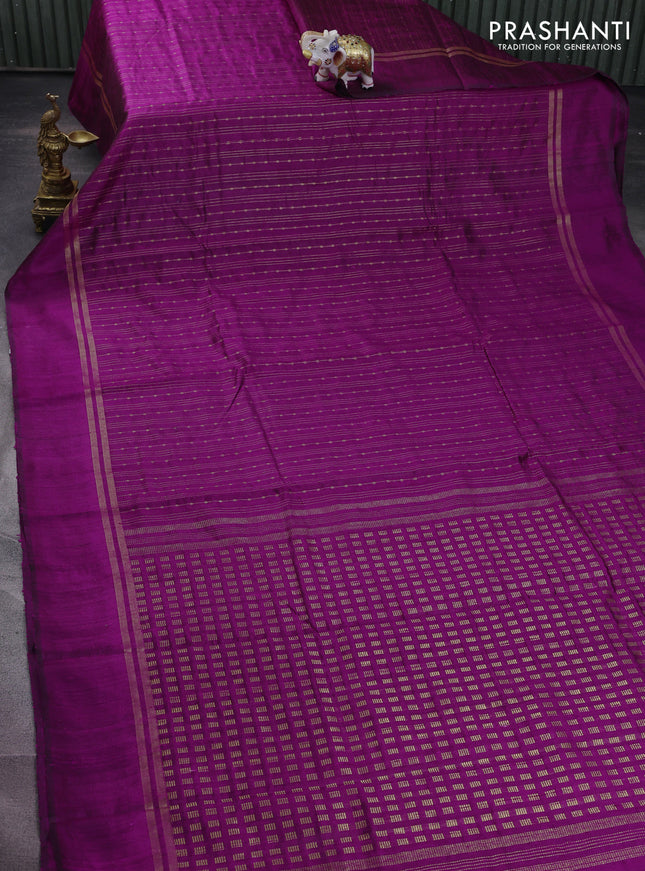 Pure dupion silk saree purple with allover zari weaves and zari woven simple border